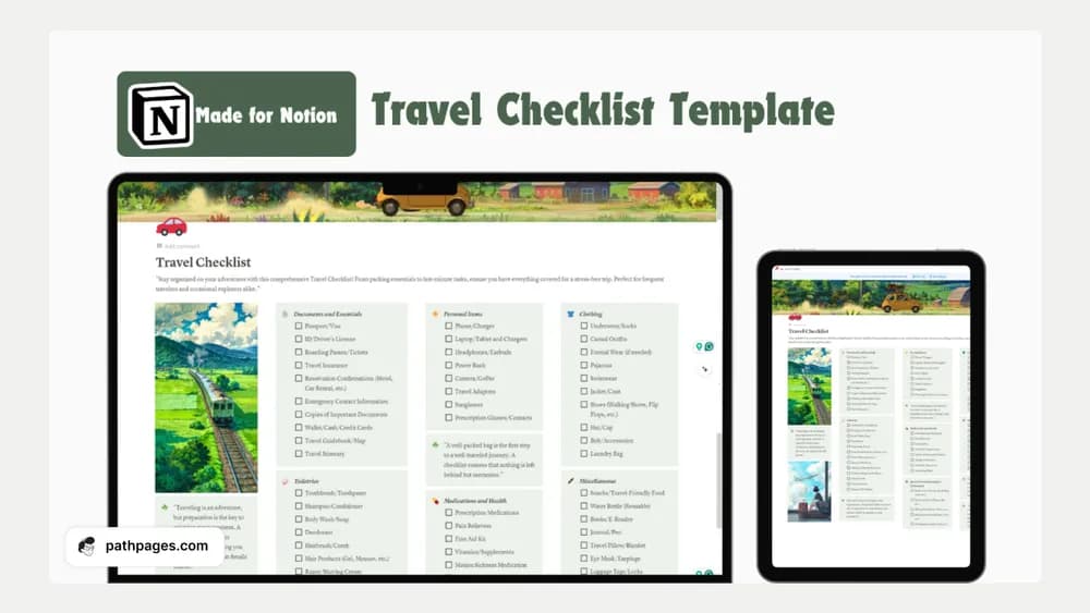 Travel Checklist Notion Template Free Notion template preview