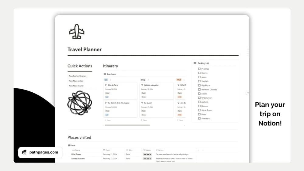 Basic Travel Planner Notion Template Notion template preview