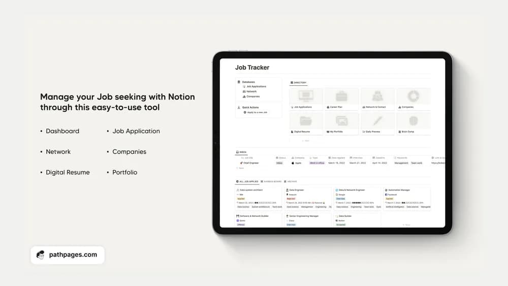 Job Tracker Notion Free Template Notion template preview