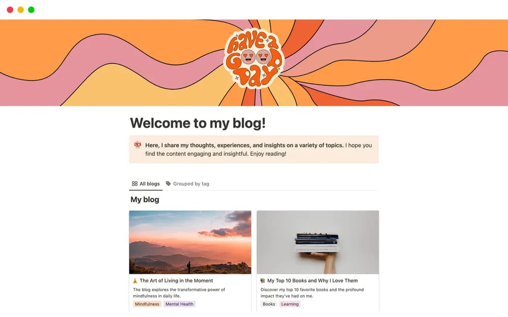 Personal Blog Notion template preview