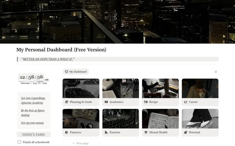 Dark Luxury Personal Dashboard (Basic Version) Notion template preview