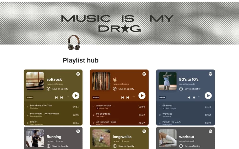Playlist hub Notion template preview