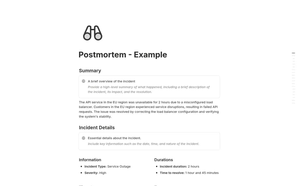 Postmortem Starter Notion template preview