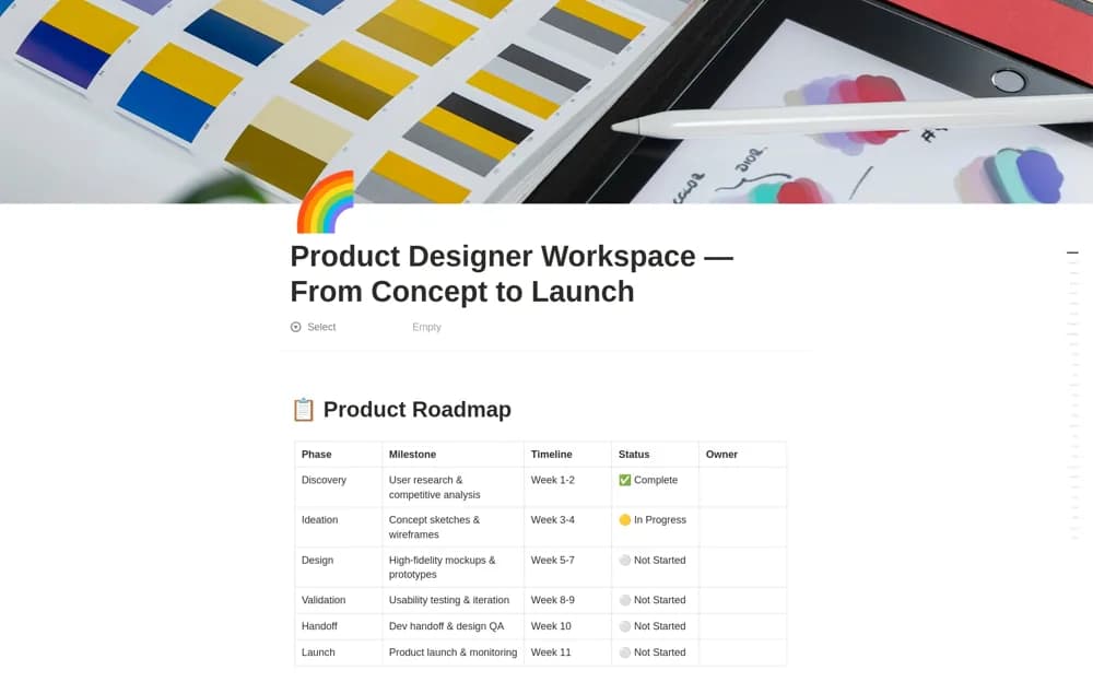 Product Designer Workspace Notion template preview