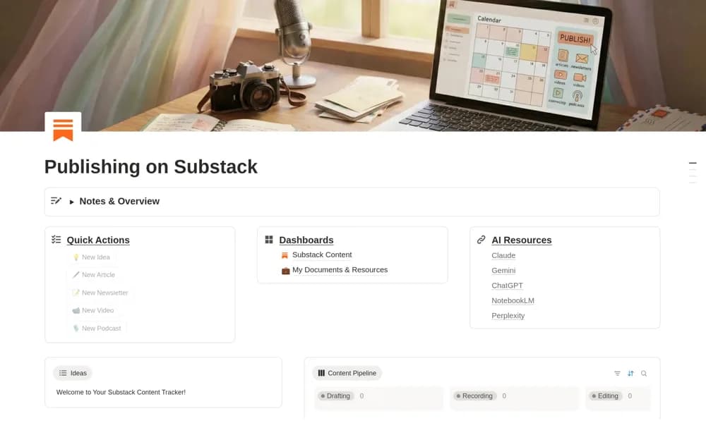 Publishing on Substack Notion template preview