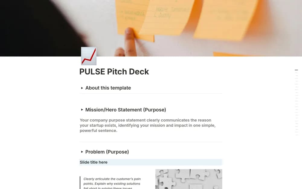 Startup Pitch Deck (PULSE Framework) Notion template preview