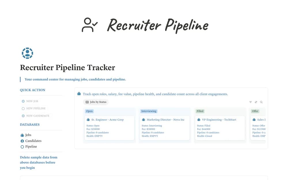 Recruiter Pipeline Tracker Notion template preview