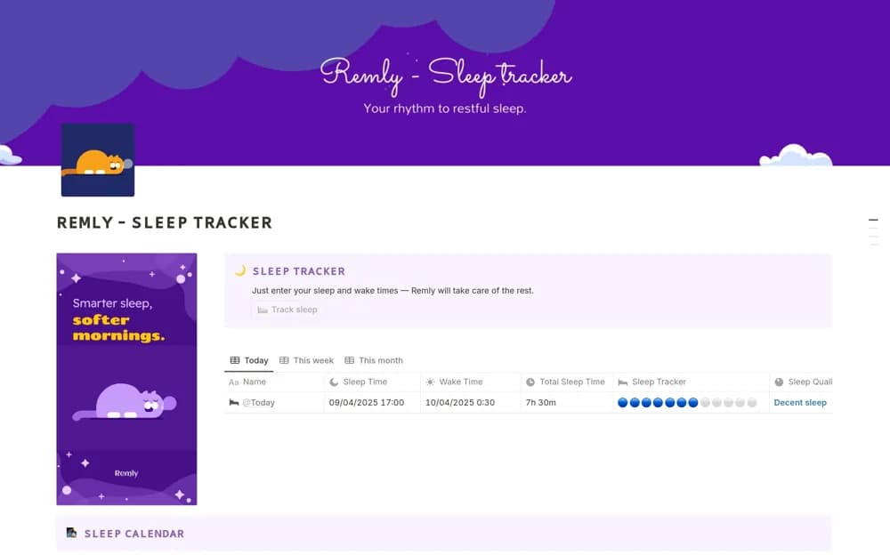 Remly - Sleep Tracker — preview from Notion Marketplace