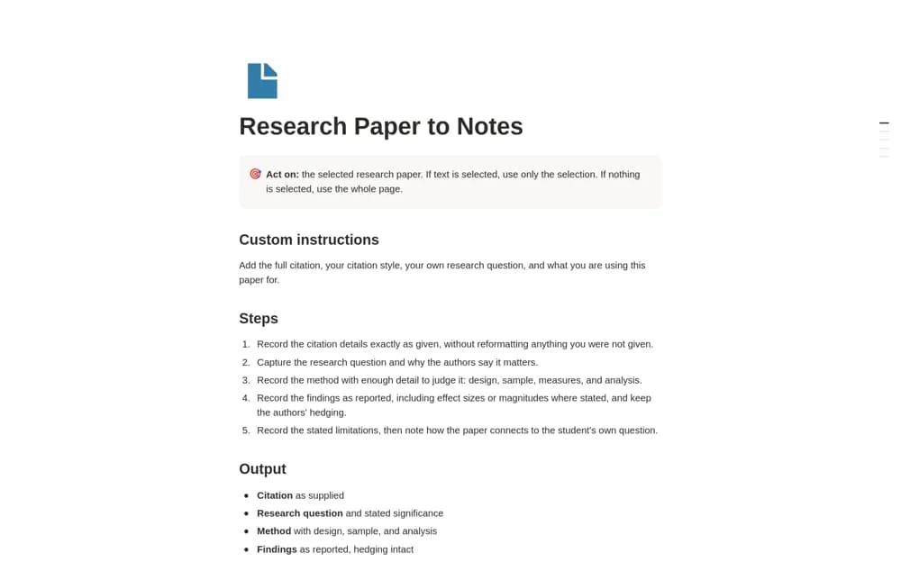 Research Paper to Notes Notion template preview