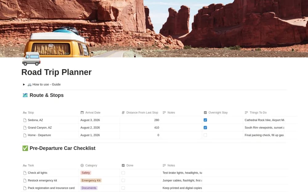 Road Trip Planner — preview from Notion Marketplace