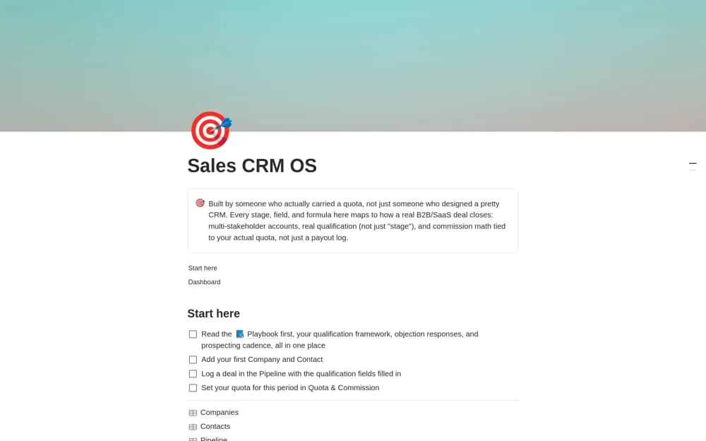 Sales CRM OS - B2B Pipeline & Commission Tracker Notion template preview