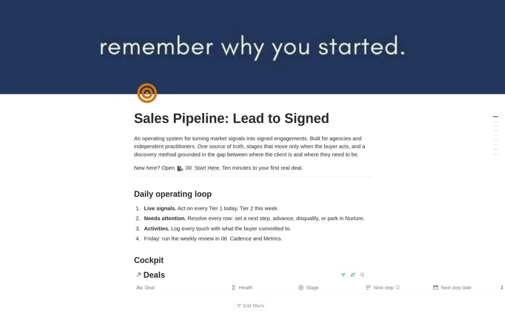 Sales Pipeline: Lead to Signed Notion template preview