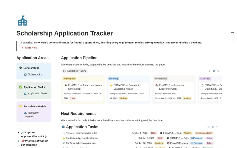 Scholarship Application Tracker: Student Planner — preview from Notion Marketplace