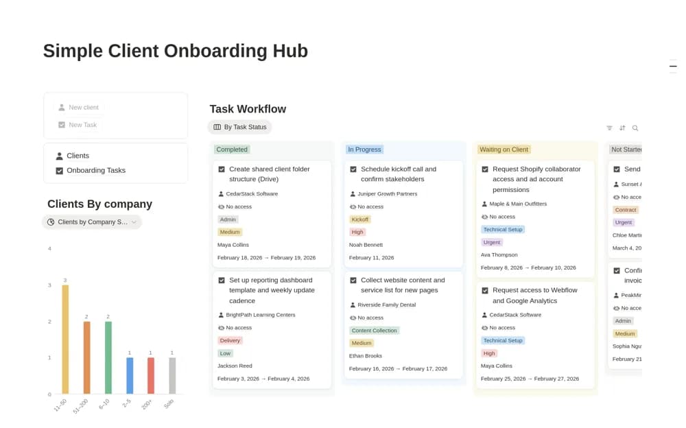 Simple Client Onboarding Hub Notion template preview