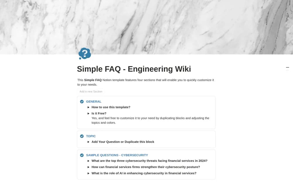 Simple FAQ Notion template preview