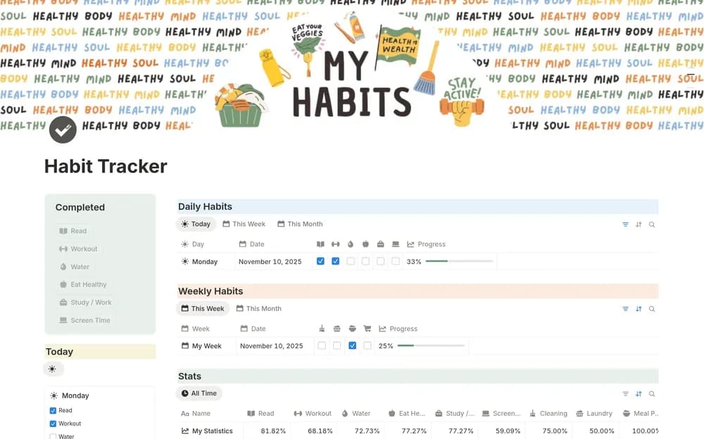 Simple Habit Tracker — preview from Notion Marketplace