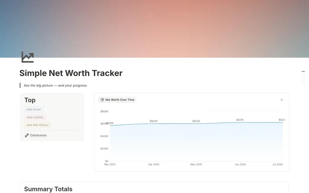Simple Net Worth Tracker — preview from Notion Marketplace