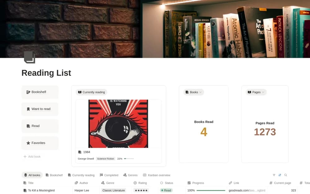 Reading List & Book Tracker — preview from Notion Marketplace