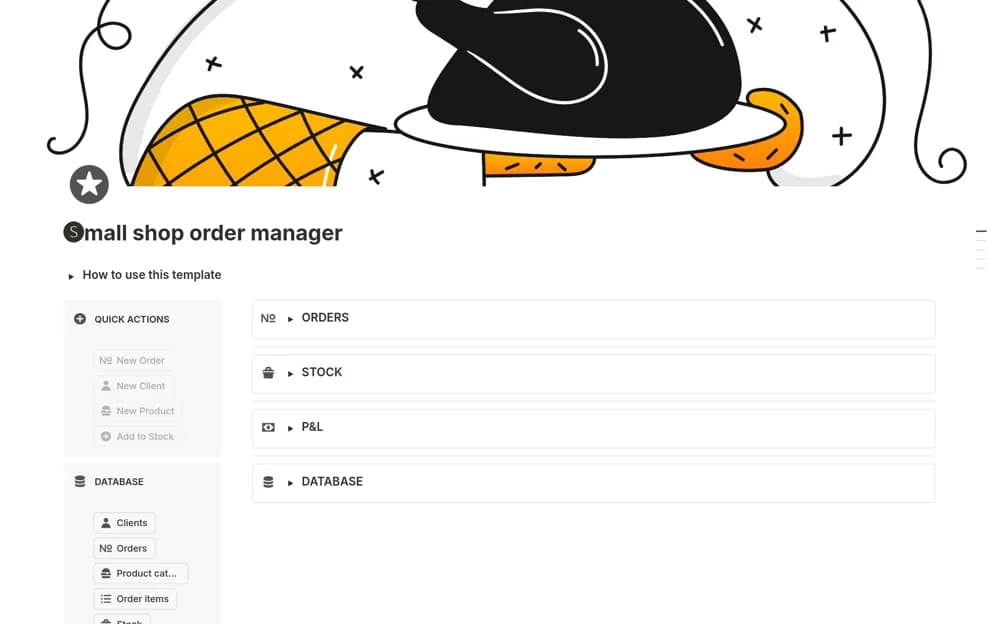 Small shop order manager — preview from Notion Marketplace