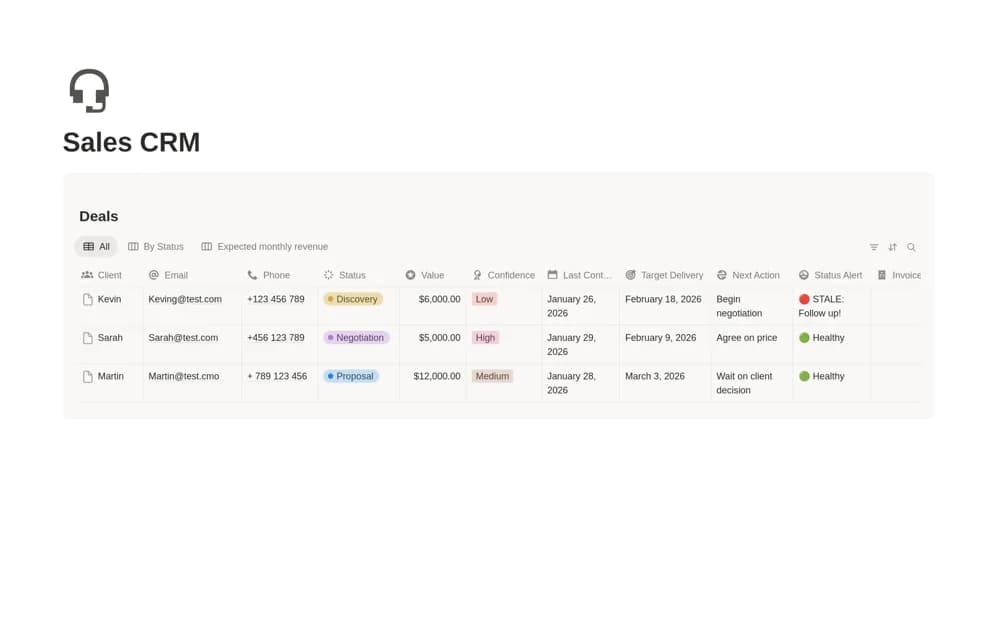 Basic Sales CRM Notion template preview