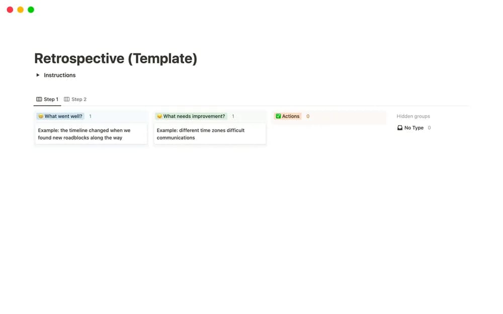 Software Development Retrospective Notion template preview
