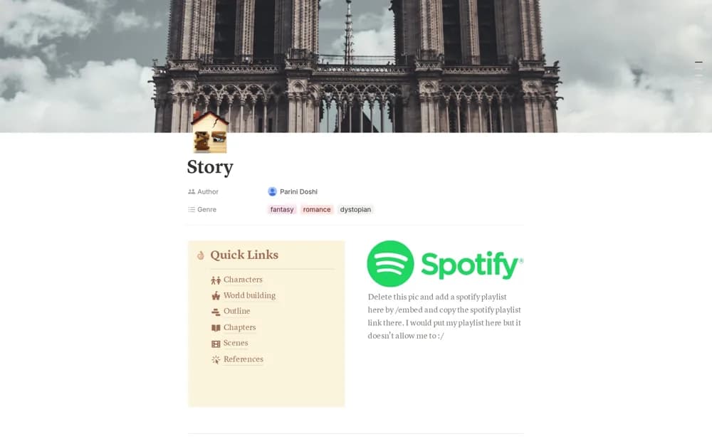 Story/ Novel/ Book writing and planning Notion template preview