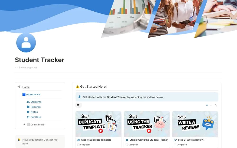 Student Attendance Tracker Notion template preview