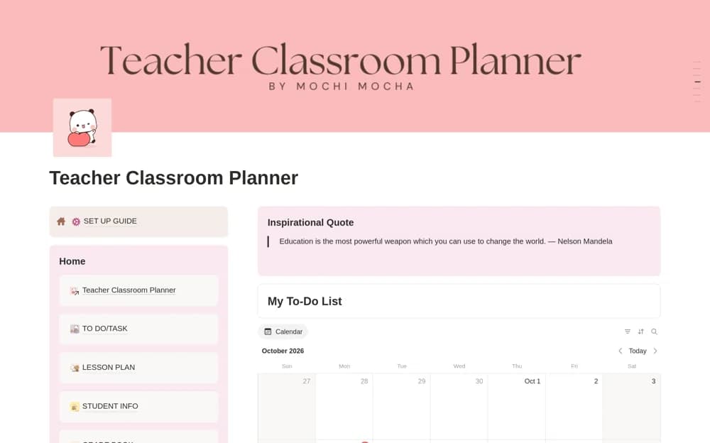 Teacher Classroom Planner Notion template preview