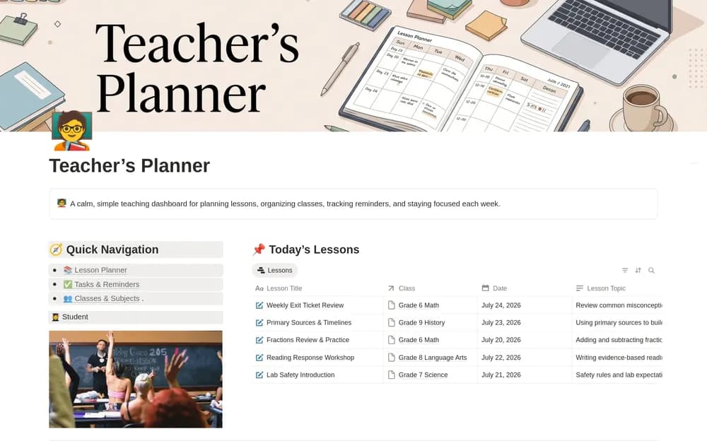 Teacher’s Planner Notion template preview