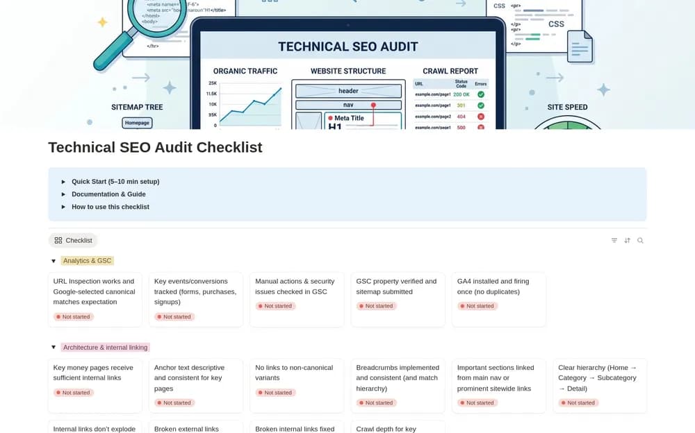 Technical SEO Audit Checklist — preview from Notion Marketplace