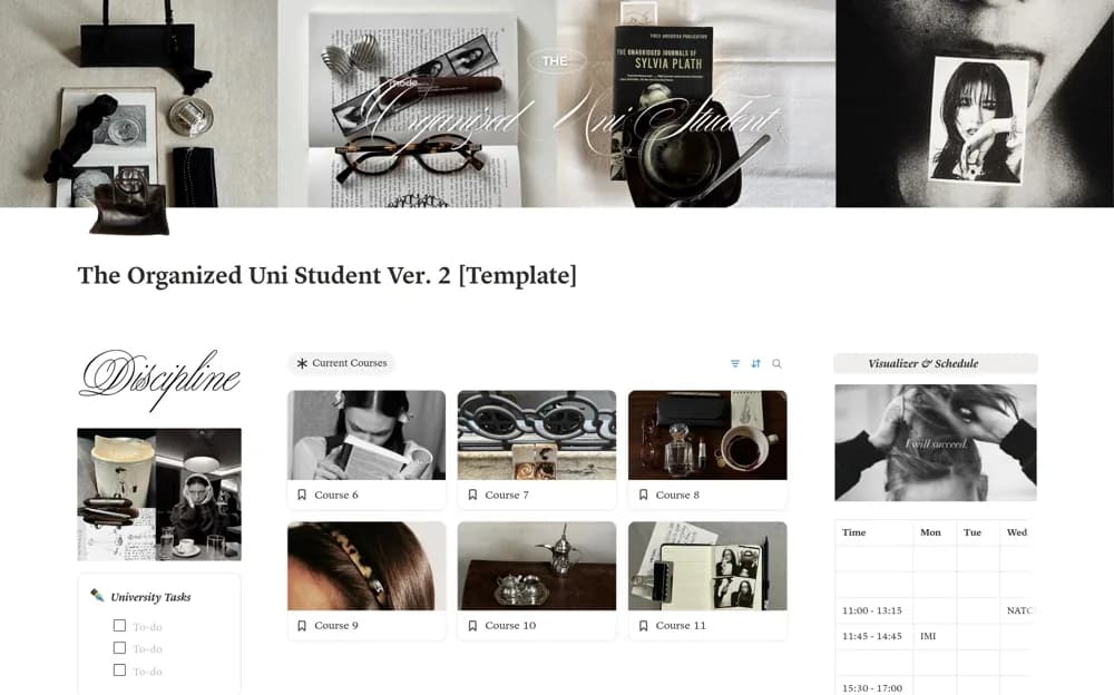 The Organized Uni Student Ver.2 Notion template preview