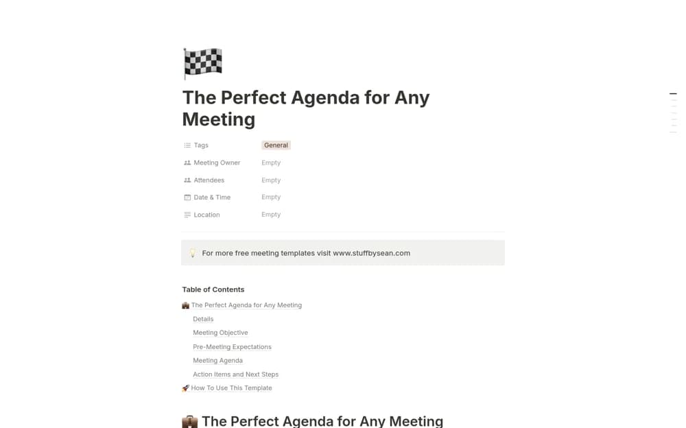 The Perfect Agenda for Any Meeting Notion template preview