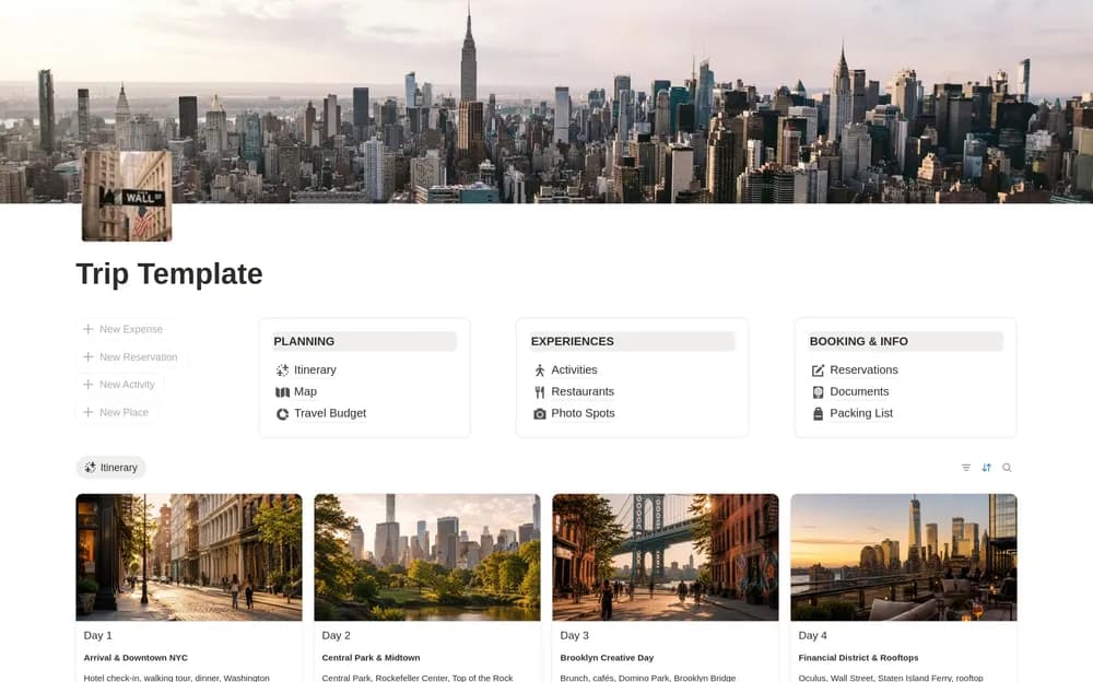 Trip Planner: Itinerary, Budget & Packing List Notion template preview