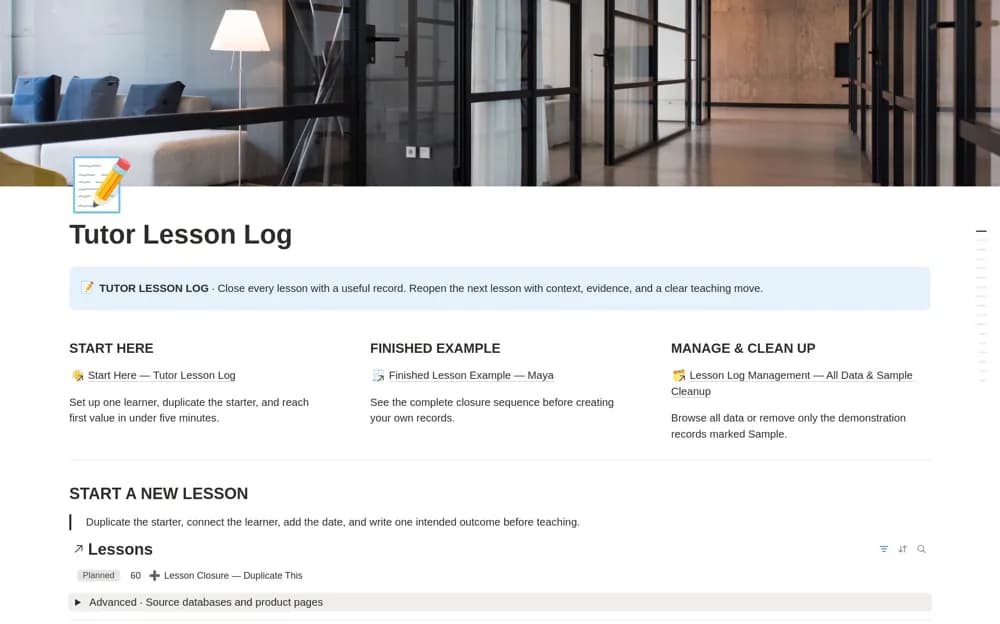 Tutor Lesson Log — preview from Notion Marketplace
