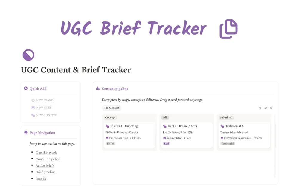 UGC Content & Brief Tracker for Creators — preview from Notion Marketplace