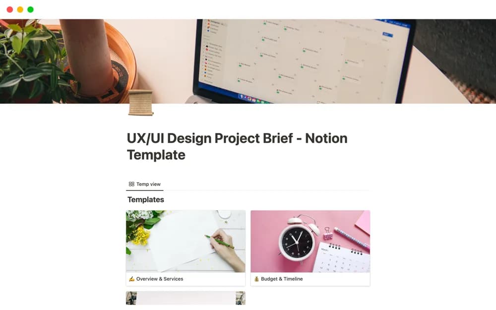 UX/UI Design Project Brief — preview from Notion Marketplace