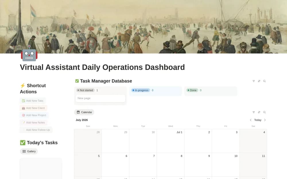Virtual Assistant Daily Operations Dashboard Notion template preview