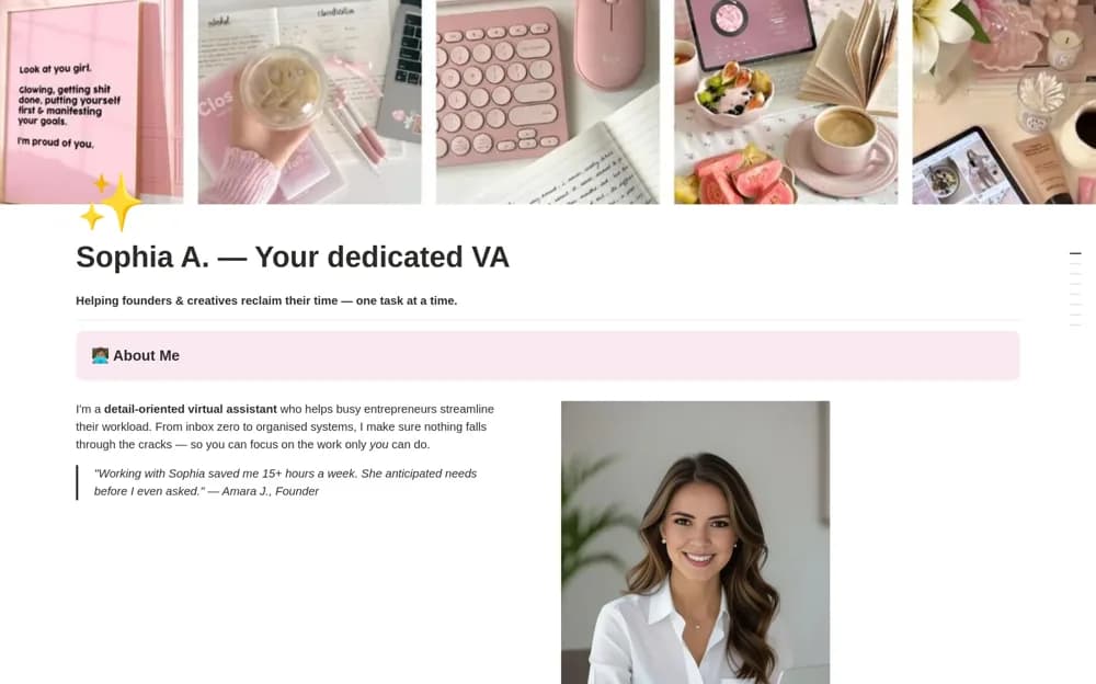 Virtual Assistant Portfolio! Notion template preview