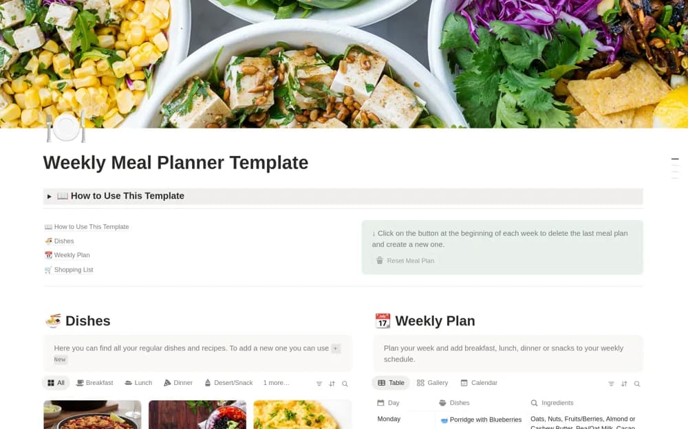 Weekly Meal Planner — preview from Notion Marketplace