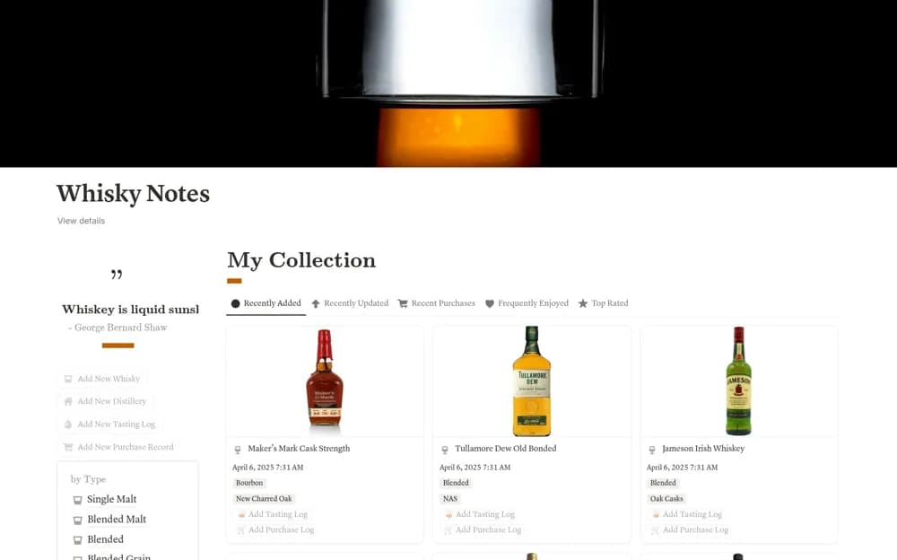 Whisky Notes Notion template preview