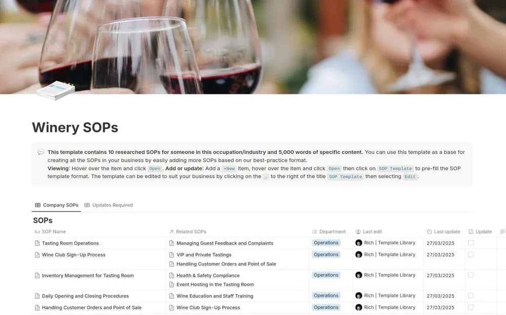 Winery SOPs — preview from Notion Marketplace