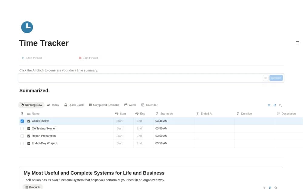 Work Hours & Time Tracking (AI-Powered) — preview from Notion Marketplace