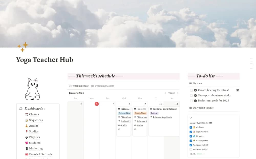 Ultimate Yoga Teacher Hub Notion template preview