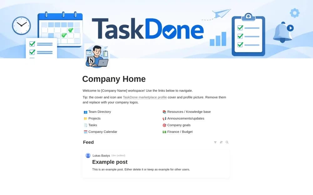 Your Company Home Notion template preview
