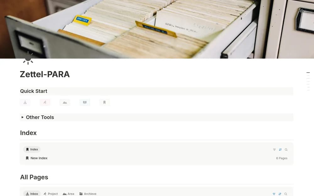 Zettel-PARA: PARA with Zettelkasten Notion template preview