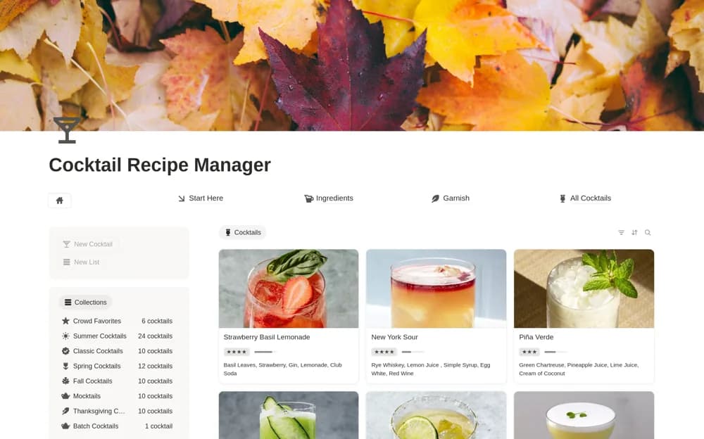 Cocktail Recipe Manager — preview from Notion Marketplace