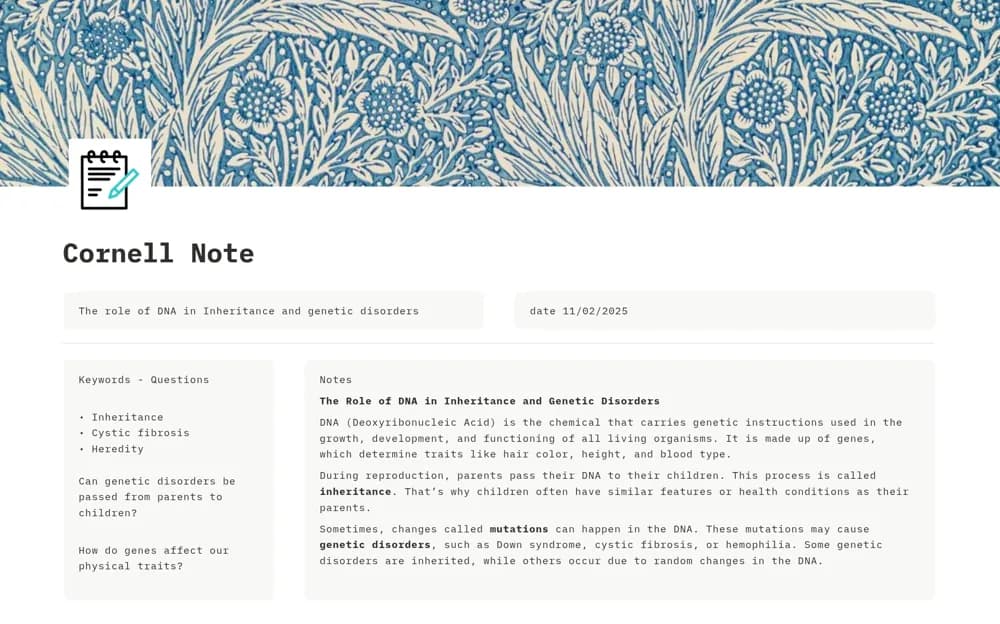 Cornell Notes — preview from Notion Marketplace