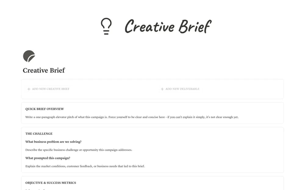 Creative Brief — preview from Notion Marketplace