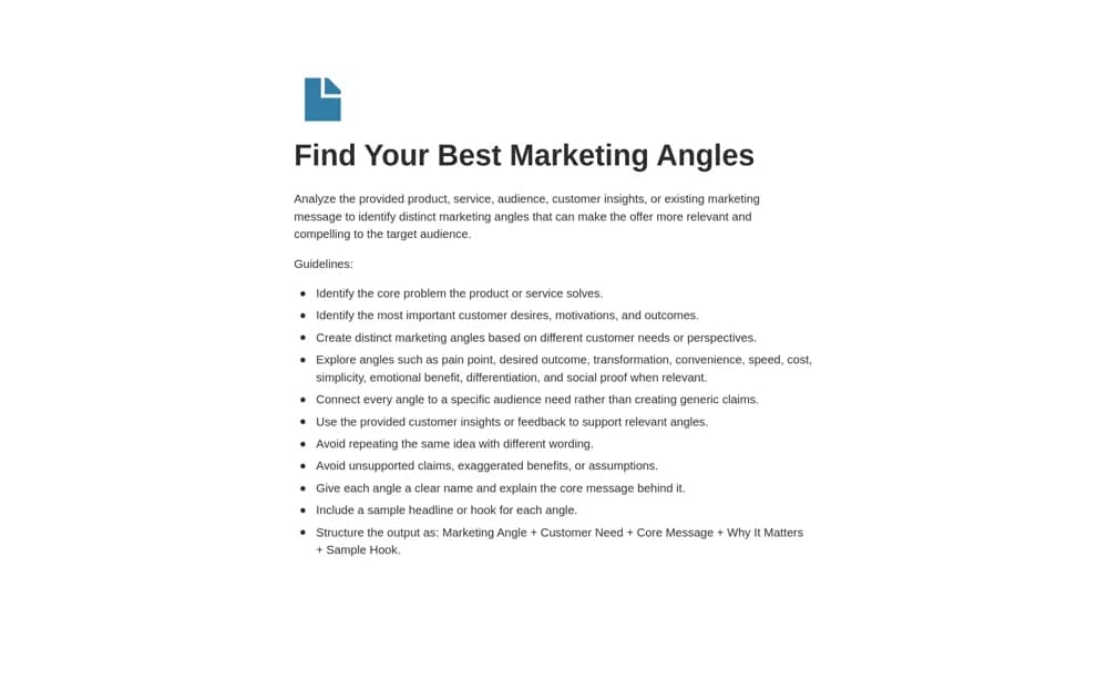 Find Your Best Marketing Angles Notion template preview