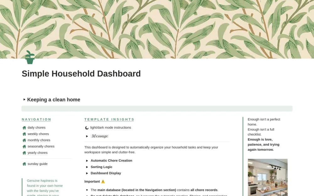 Household Chores | Simple Home Management — preview from Notion Marketplace
